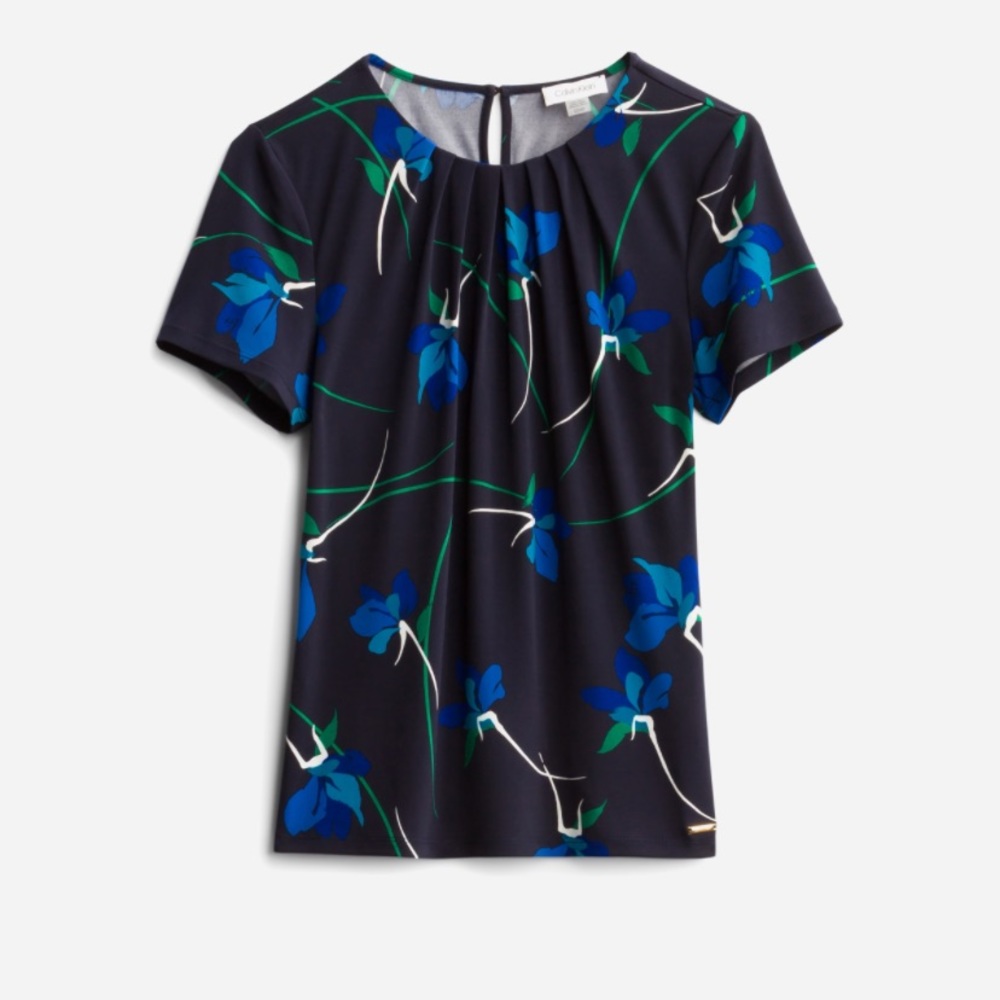 NWT Calvin Klein Partha Pleat Front Knit Top, Sz S